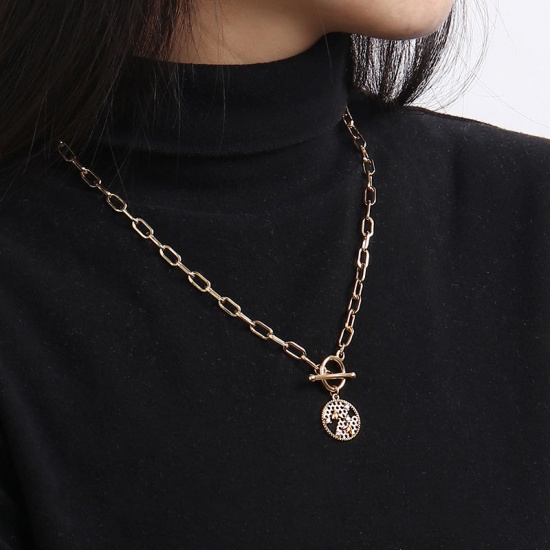 Picture of 1 Piece Eco-friendly Vacuum Plating Stylish Insect 18K Real Gold Plated Copper & Rhinestone Paperclip Chain Dainty Beehive Round Pendant Necklace For Women Party 51cm(20 1/8") long