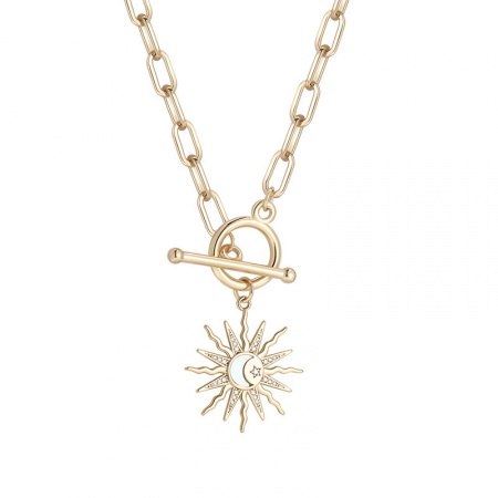 Picture of Wholesale Sun Clear Rhinestone Pendant Charm Necklace, 18K Real Gold Plated Brass Paperclip Link Chain, Women's Eco-friendly Galaxy Stylish Gift Jewelry For Retailer, 51cm(20.1") long, 1 Piece
