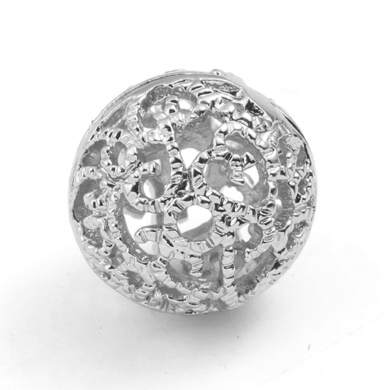 Picture of Brass Beads Real Platinum Plated Round Filigree About 10mm Dia, Hole: Approx 1.5mm, 2 PCs                                                                                                                                                                     