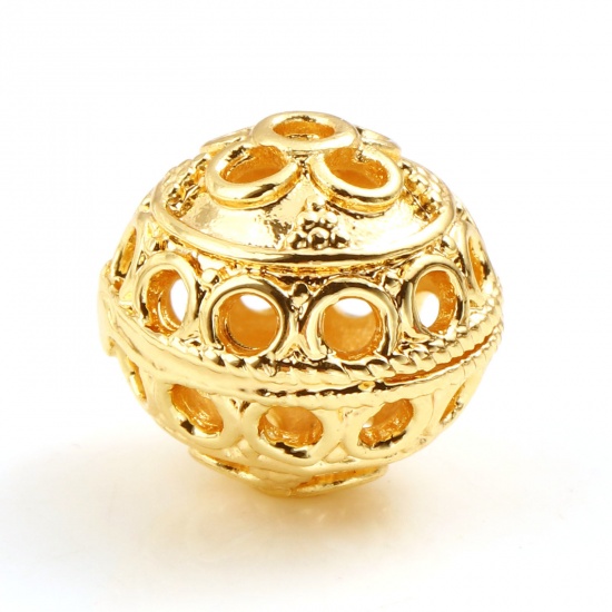 Picture of Brass Beads 18K Real Gold Plated Round Circle Hollow About 12mm Dia, Hole: Approx 1.8mm, 2 PCs                                                                                                                                                                