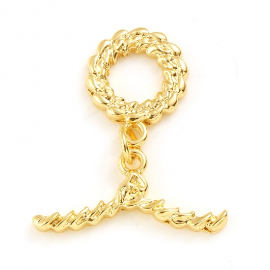 Picture of Brass Toggle Clasps 18K Real Gold Plated Braided Circle Ring 29mm x 25mm, 1 Piece                                                                                                                                                                             