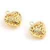 Image de Breloques La Saint Valentin en Laiton Cœur Plaqué Or Véritable 18K Fleurs 14mm x 13mm, 5 Pcs