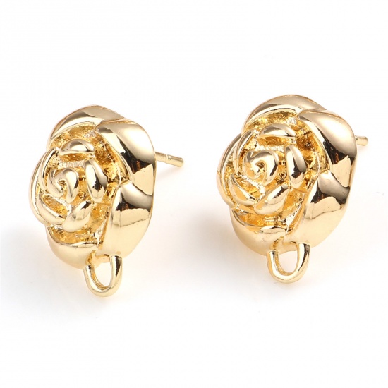 Imagen de Latón Pendientes 18K Oro Real Chapado Rosa W/ Lazo 16mm x 13mm, Post/ Wire Size: (21 gauge), 2 Unidades