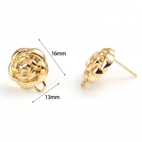 Imagen de Latón Pendientes 18K Oro Real Chapado Rosa W/ Lazo 16mm x 13mm, Post/ Wire Size: (21 gauge), 2 Unidades