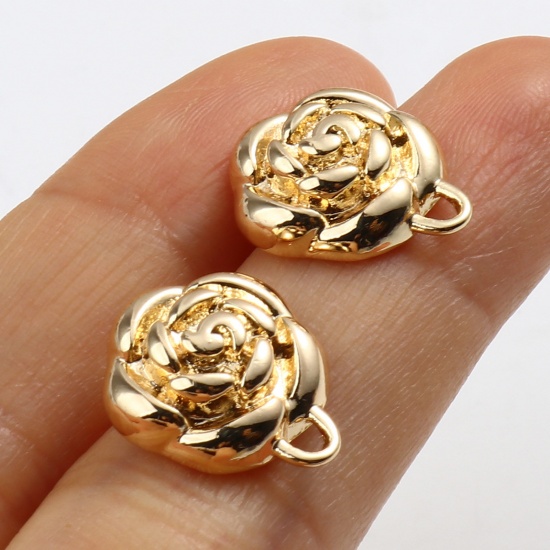 Imagen de Latón Pendientes 18K Oro Real Chapado Rosa W/ Lazo 16mm x 13mm, Post/ Wire Size: (21 gauge), 2 Unidades