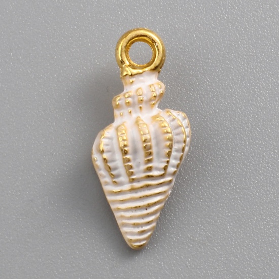Picture of Zinc Based Alloy Charms Shell Gold Plated White Painted 19mm x 8mm, 20 PCs