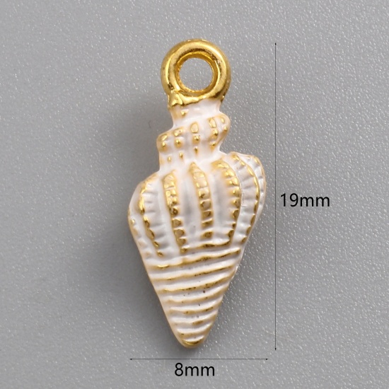 Picture of Zinc Based Alloy Charms Shell Gold Plated White Painted 19mm x 8mm, 20 PCs