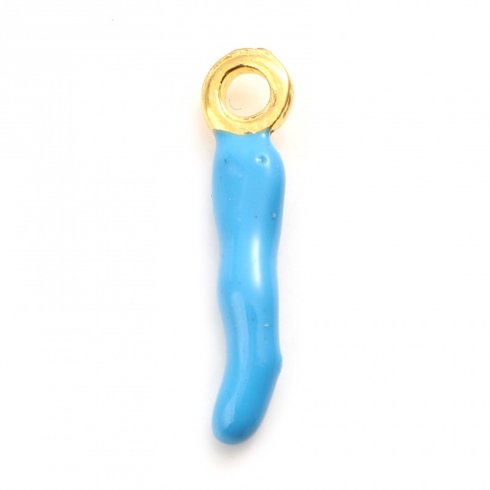 Immagine di Lega di Zinco Charms Peperone Oro Placcato Blu Smalto 20mm x 5mm , 10 Pz