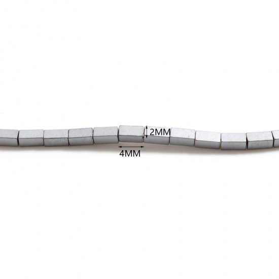 Image de (Classement B) Perles en Hématite （ Naturel ） Rectangle Gris Mat 4mm x 2mm, Trou: env. 1mm, 40.5cm long, 1 Enfilade (Env. 96 Pcs/Enfilade)