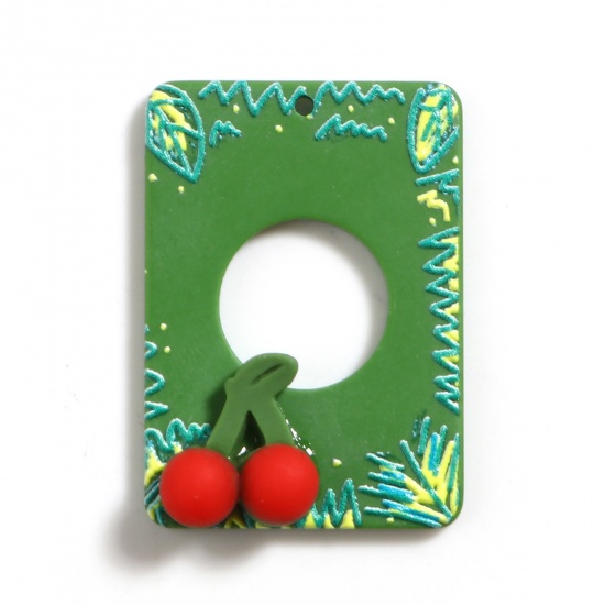 Picture of Acrylic Pendants Rectangle Green Cherry 35mm x 25mm, 5 PCs
