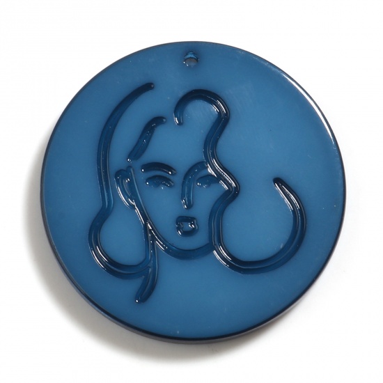 Picture of Acrylic Pendants Round Blue Girl 3.3cm Dia., 5 PCs