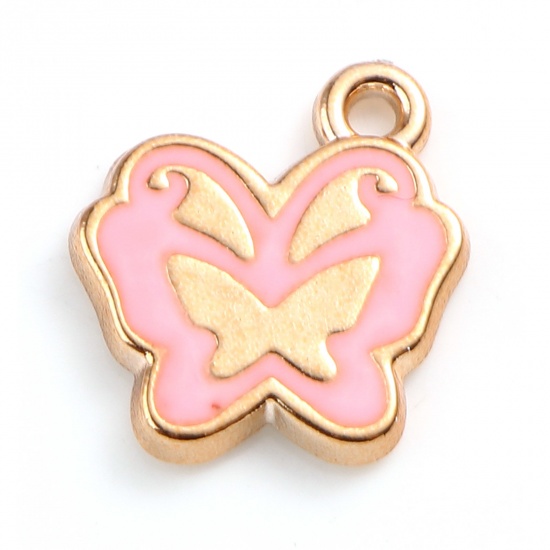 Picture of CCB Plastic Insect Charms Butterfly Animal Rose Gold Pink Enamel 17mm x 15mm, 20 PCs