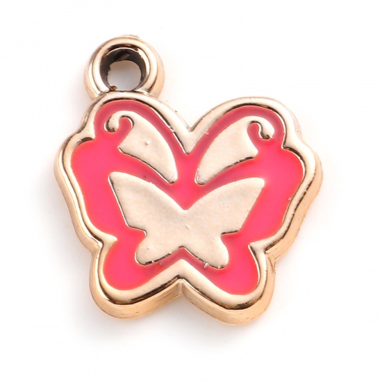 Picture of CCB Plastic Insect Charms Butterfly Animal Rose Gold Fuchsia Enamel 17mm x 15mm, 20 PCs