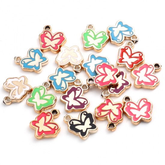 Picture of CCB Plastic Insect Charms Butterfly Animal Rose Gold At Random Color Mixed Enamel 17mm x 15mm, 20 PCs