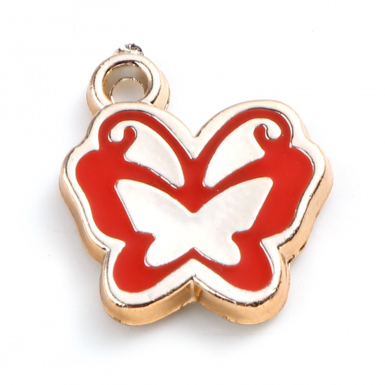 Picture of CCB Plastic Insect Charms Butterfly Animal Rose Gold Red Enamel 17mm x 15mm, 20 PCs