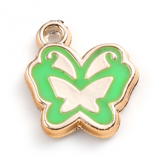 Picture of CCB Plastic Insect Charms Butterfly Animal Rose Gold Green Enamel 17mm x 15mm, 20 PCs