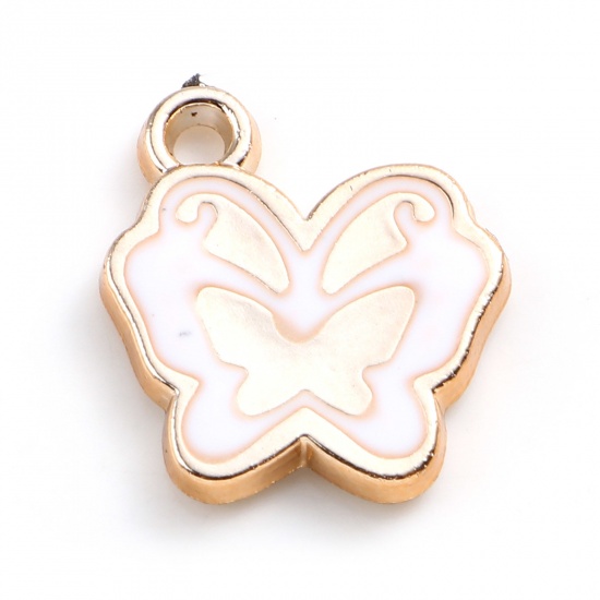Picture of CCB Plastic Insect Charms Butterfly Animal Rose Gold White Enamel 17mm x 15mm, 20 PCs
