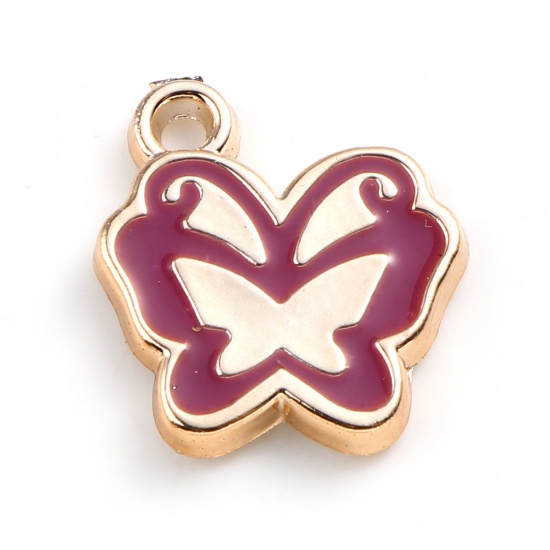 Picture of CCB Plastic Insect Charms Butterfly Animal Rose Gold Purple Enamel 17mm x 15mm, 20 PCs