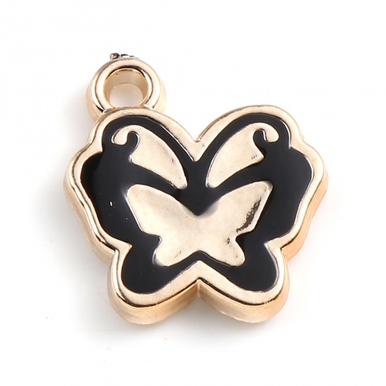 Picture of CCB Plastic Insect Charms Butterfly Animal Rose Gold Black Enamel 17mm x 15mm, 20 PCs