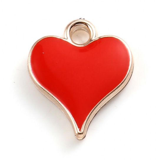 Picture of CCB Plastic Valentine's Day Charms Heart Rose Gold Red Enamel 14mm x 12mm, 20 PCs