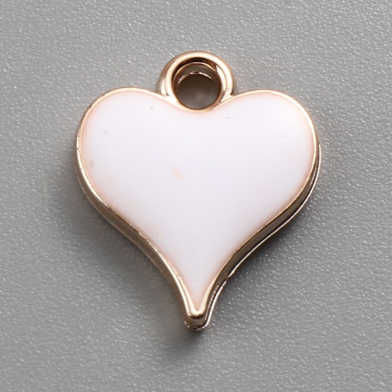 Picture of CCB Plastic Valentine's Day Charms Heart Rose Gold White Enamel 14mm x 12mm, 20 PCs