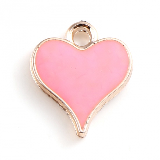 Picture of CCB Plastic Valentine's Day Charms Heart Rose Gold Hot Pink Enamel 14mm x 12mm, 20 PCs