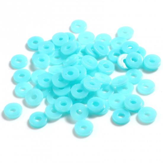 Picture of Plastic Heishi Beads Round Light Cyan About 6mm Dia., Hole: Approx 2.1mm, 5000 PCs