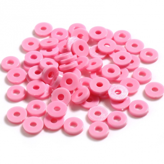 Picture of Plastic Heishi Beads Round Pink About 6mm Dia., Hole: Approx 2.1mm, 5000 PCs