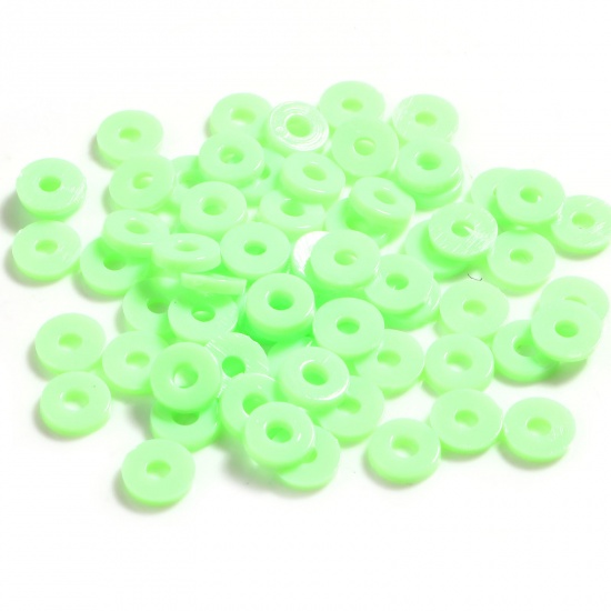 ABS ビーズ サークル形　円型　 蛍光グリーン 約 6mm 直径、 穴：約 2.1mm、 5000 個 の画像