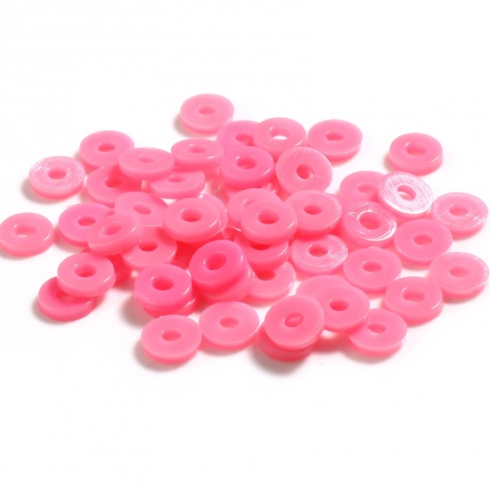 Picture of Plastic Heishi Beads Round Dark Pink About 6mm Dia., Hole: Approx 2.1mm, 5000 PCs