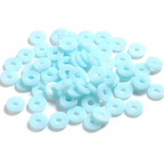 Picture of Plastic Heishi Beads Round Light Blue About 6mm Dia., Hole: Approx 2.1mm, 5000 PCs