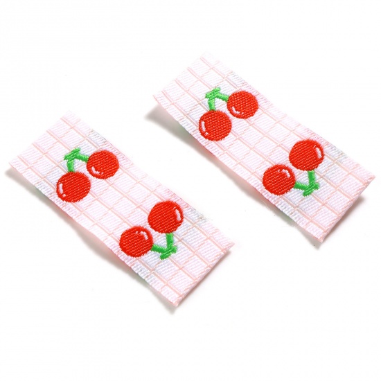 Picture of Polyester Label Tags Rectangle Peach Pink CherryPattern 4cm x 1.5cm , 100 PCs