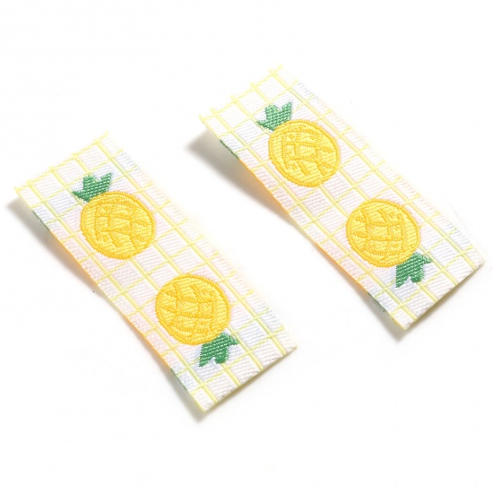 Picture of Polyester Label Tags Rectangle Yellow PineapplePattern 4cm x 1.5cm , 100 PCs