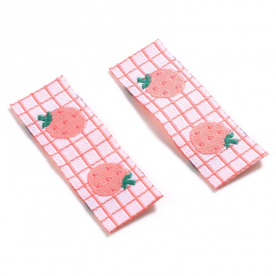 Picture of Polyester Label Tags Rectangle Pink StrawberryPattern 4cm x 1.5cm , 100 PCs