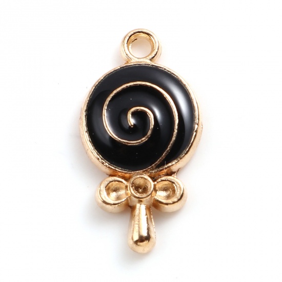 Picture of Zinc Based Alloy Charms Lollipop Gold Plated Black Enamel 18mm x 10mm, 20 PCs