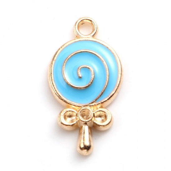 Picture of Zinc Based Alloy Charms Lollipop Gold Plated Blue Enamel 18mm x 10mm, 20 PCs