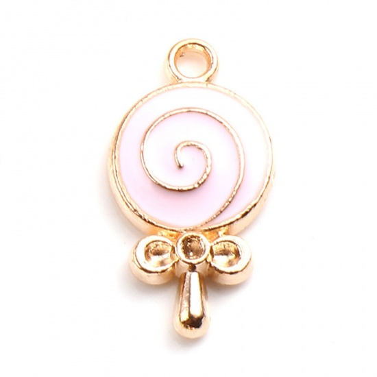 Picture of Zinc Based Alloy Charms Lollipop Gold Plated Light Pink Enamel 18mm x 10mm, 20 PCs