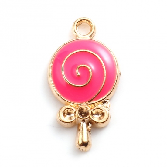 Picture of Zinc Based Alloy Charms Lollipop Gold Plated Fuchsia Enamel 18mm x 10mm, 20 PCs