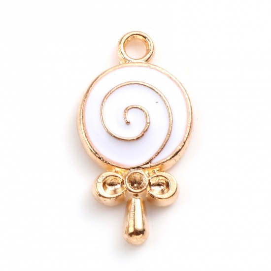 Picture of Zinc Based Alloy Charms Lollipop Gold Plated White Enamel 18mm x 10mm, 20 PCs