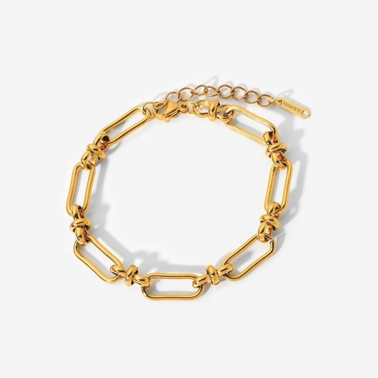 Immagine di 1 Pz Placcatura Sottovuoto Semplice & Casual Elegante 18K Vero Oro Placcato 304 Acciaio Inossidabile Catena Braccialetti Per Donne Festa 17.5cm Lunghezza