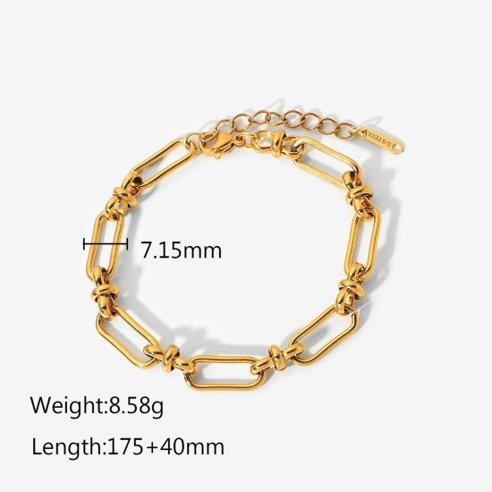 Picture of 1 Piece Vacuum Plating Simple & Casual Stylish 18K Real Gold Plated 304 Stainless Steel Link Chain Bracelets For Women Party 17.5cm(6 7/8") long