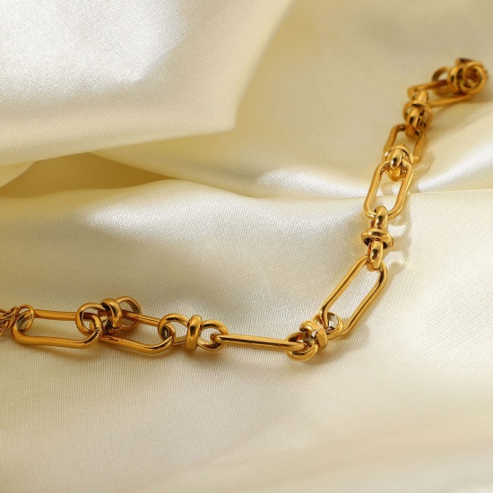 Immagine di 1 Pz Placcatura Sottovuoto Semplice & Casual Elegante 18K Vero Oro Placcato 304 Acciaio Inossidabile Catena Braccialetti Per Donne Festa 17.5cm Lunghezza