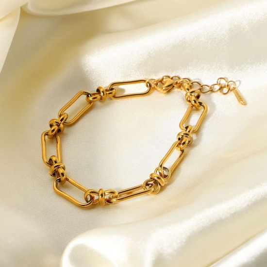 Immagine di 1 Pz Placcatura Sottovuoto Semplice & Casual Elegante 18K Vero Oro Placcato 304 Acciaio Inossidabile Catena Braccialetti Per Donne Festa 17.5cm Lunghezza