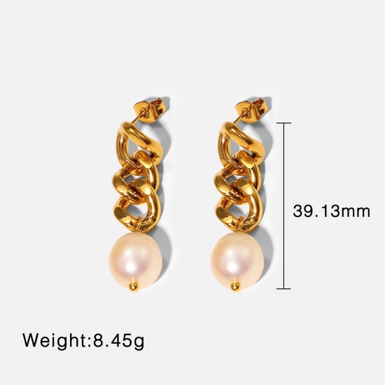 Bild von 1 Paar Vakuumbeschichtung Edelstahl Ohrring 18K Vergoldet Weiß Geometrie 3.9cm