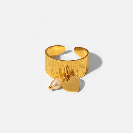 Image de Bagues En Gros Plaqué Or Véritable 18K en Acier Inoxydable & Perle, aux Femmes Cadeau Annulaire Cœur Blanc Ouvert Placage sous Vide Élégant Simple & Décontracté Fournitures de Bijoux 1 Pièce