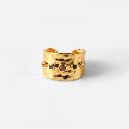 1 Piece Vacuum Plating Simple & Casual Exquisite 18K Real Gold Plated Multicolor 304 Stainless Steel & Cubic Zirconia Open Geometric Rings For Women