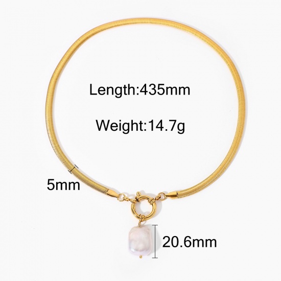 Picture of 1 Piece Vacuum Plating Stainless Steel Necklace 18K Real Gold Plated Round 43.5cm(17 1/8") long