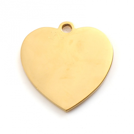 Picture of 1 Piece Stainless Steel Blank Stamping Tags Charms Heart Gold Plated Double-sided Polishing 21mm x 20mm