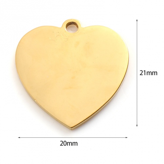 Picture of 1 Piece Stainless Steel Blank Stamping Tags Charms Heart Gold Plated Double-sided Polishing 21mm x 20mm