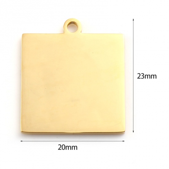 1 個 ステンレス鋼 ブランクスタンプタグ チャーム 正方形 金メッキ 両面研磨 23mm x 20mm、 の画像